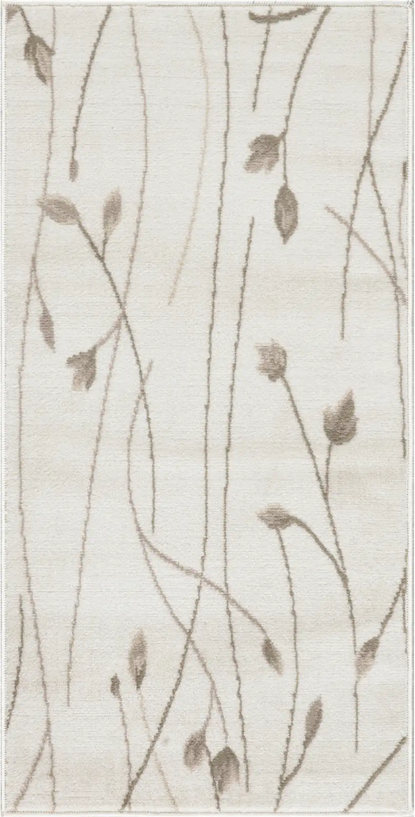 Beige and Ivory Floral Power Loom Area Rug Photo 2