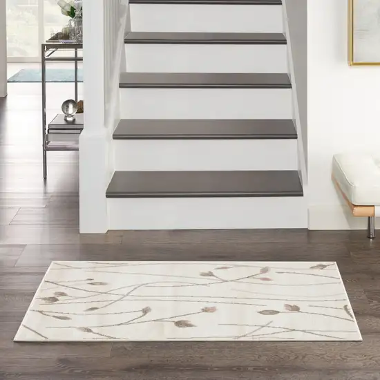 Beige and Ivory Floral Power Loom Area Rug Photo 9