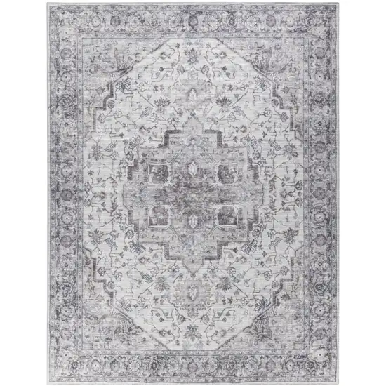 Beige and Ivory Floral Power Loom Distressed Washable Area Rug Photo 2