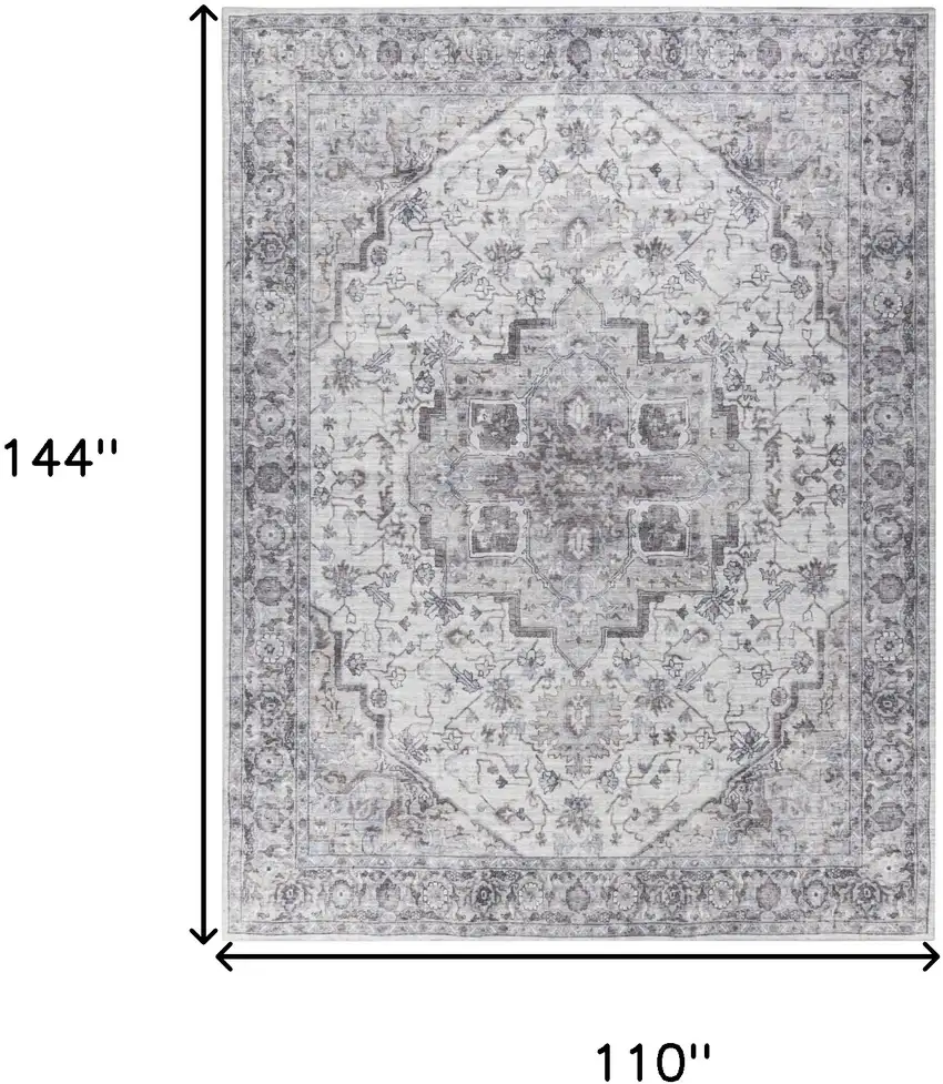 Beige and Ivory Floral Power Loom Distressed Washable Area Rug Photo 9