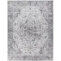 Photo of Beige and Ivory Floral Power Loom Distressed Washable Area Rug