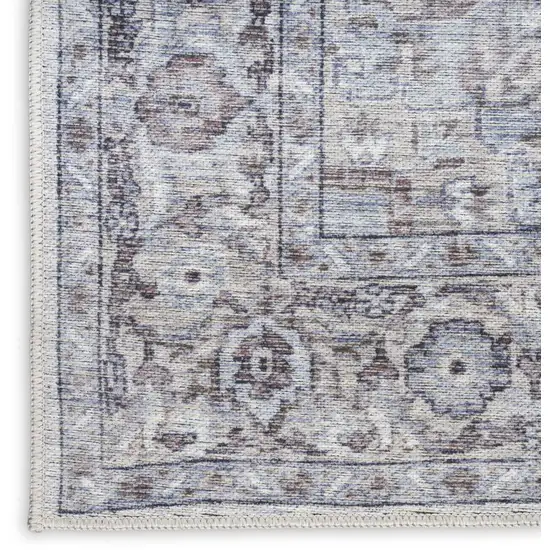 Beige and Ivory Floral Power Loom Distressed Washable Area Rug Photo 3