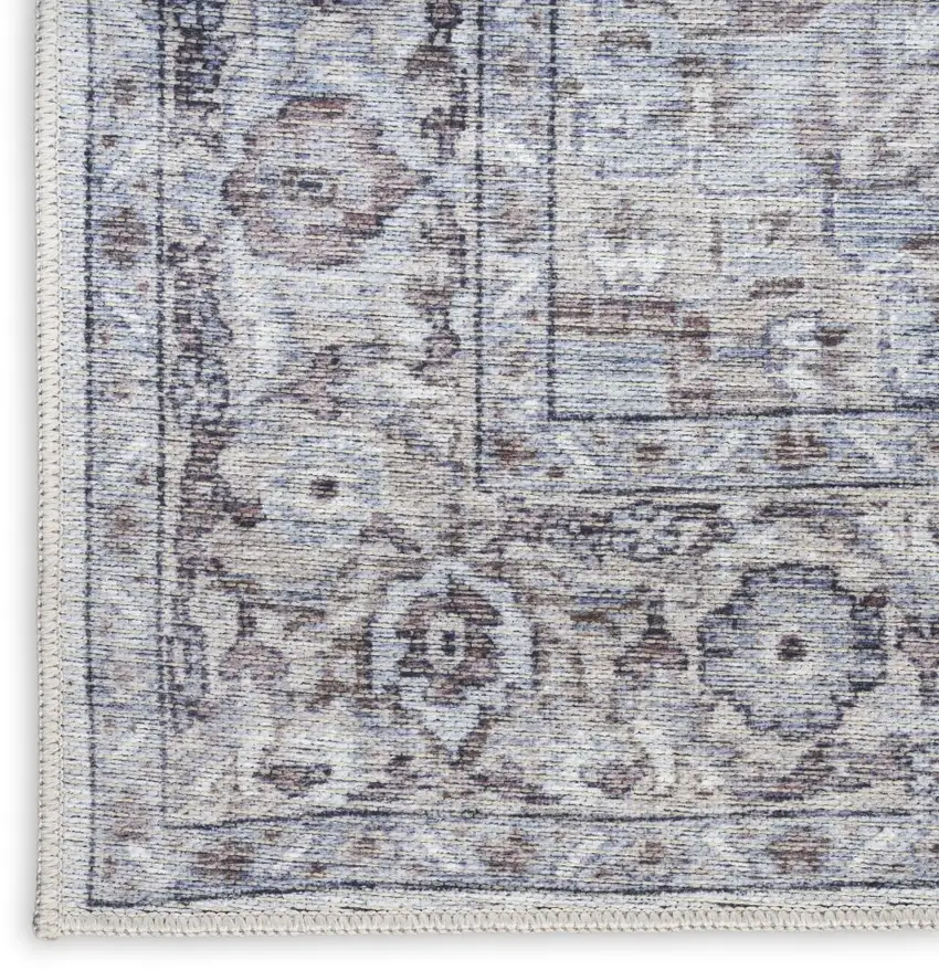 Beige and Ivory Floral Power Loom Distressed Washable Area Rug Photo 3