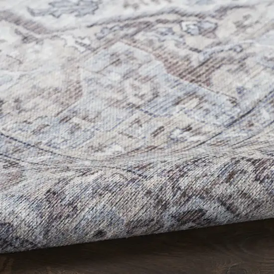 Beige and Ivory Floral Power Loom Distressed Washable Area Rug Photo 8