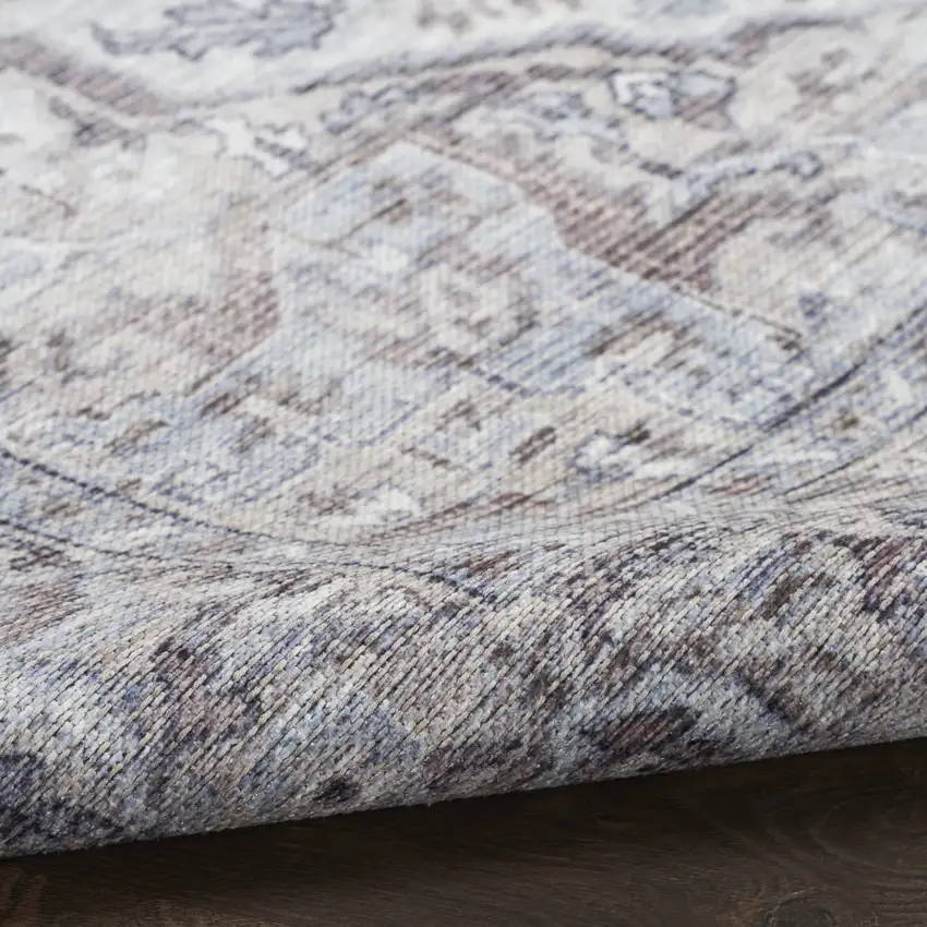 Beige and Ivory Floral Power Loom Distressed Washable Area Rug Photo 8