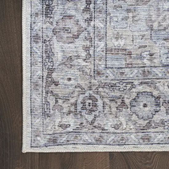 Beige and Ivory Floral Power Loom Distressed Washable Area Rug Photo 6