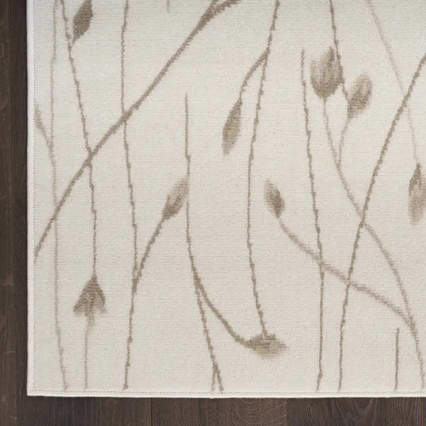 Beige and Ivory Floral Power Loom Runner Rug Photo 4