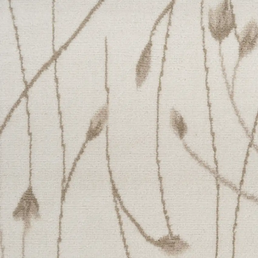 Beige and Ivory Floral Power Loom Runner Rug Photo 5