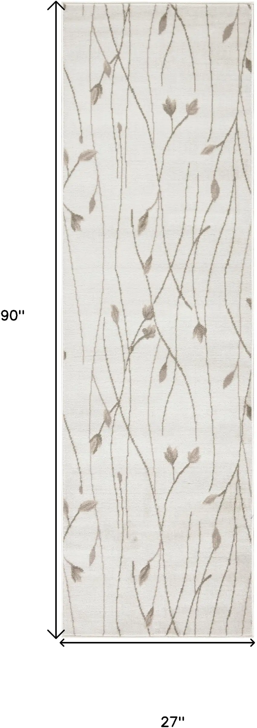 Beige and Ivory Floral Power Loom Runner Rug Photo 3