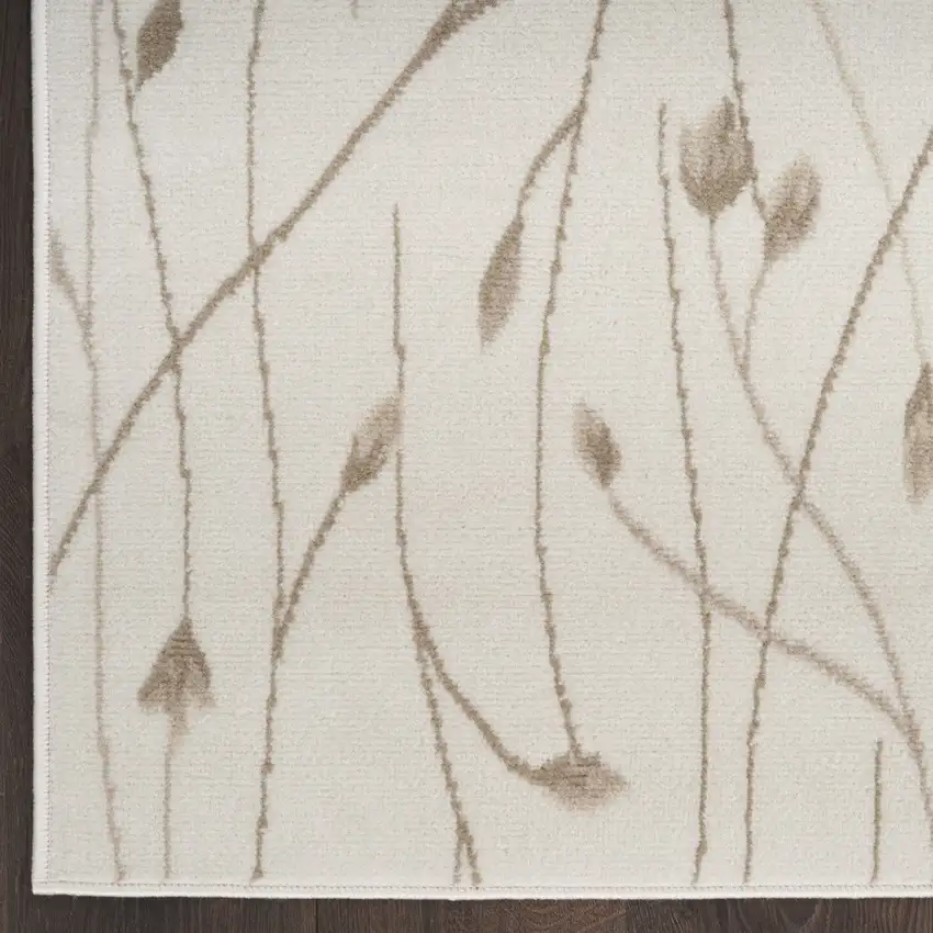 Beige and Ivory Floral Power Loom Runner Rug Photo 6