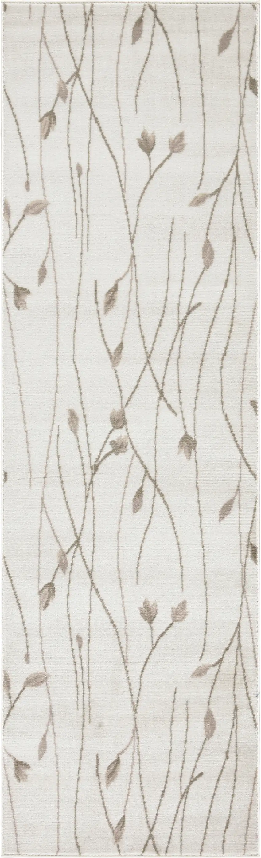 Beige and Ivory Floral Power Loom Runner Rug Photo 2