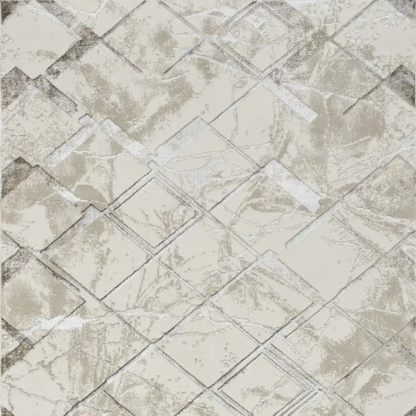 Beige and Ivory Geometric Non Skid Area Rug Photo 5