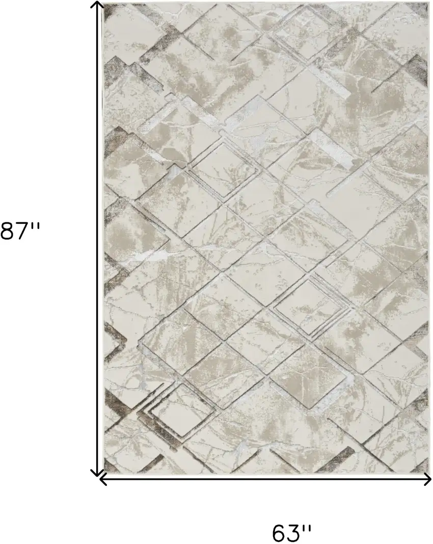 Beige and Ivory Geometric Non Skid Area Rug Photo 7