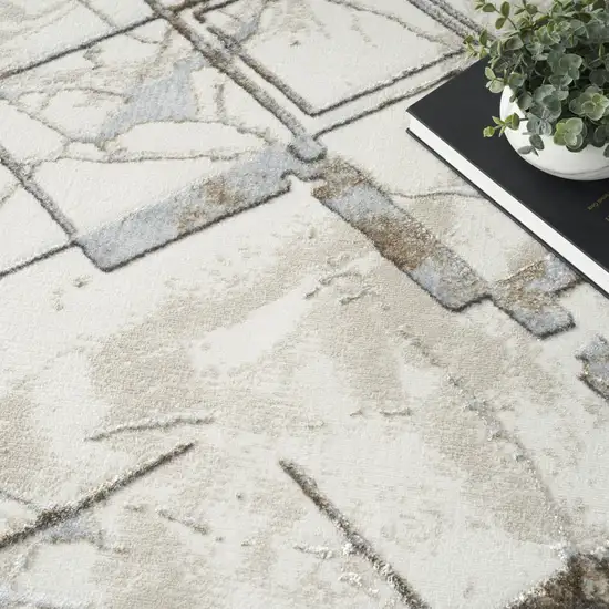 Beige and Ivory Geometric Non Skid Area Rug Photo 9