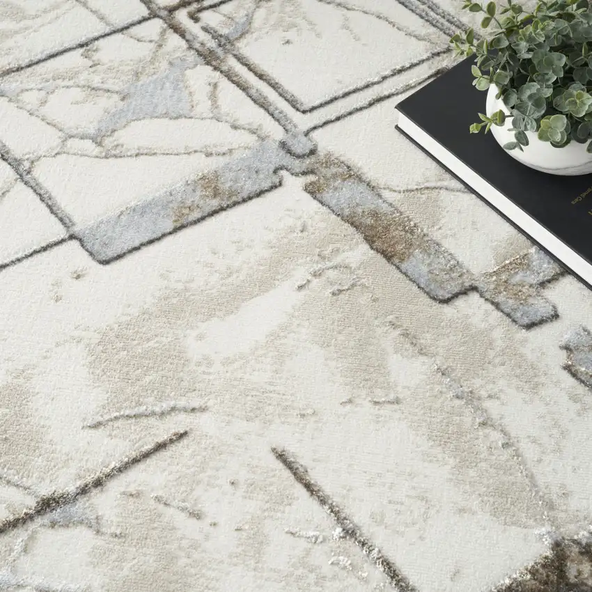 Beige and Ivory Geometric Non Skid Area Rug Photo 9