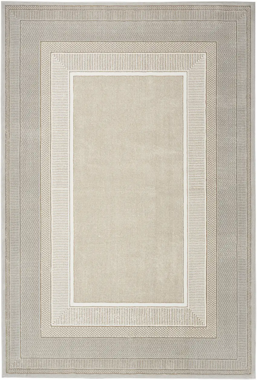 Beige and Ivory Geometric Non Skid Area Rug Photo 7