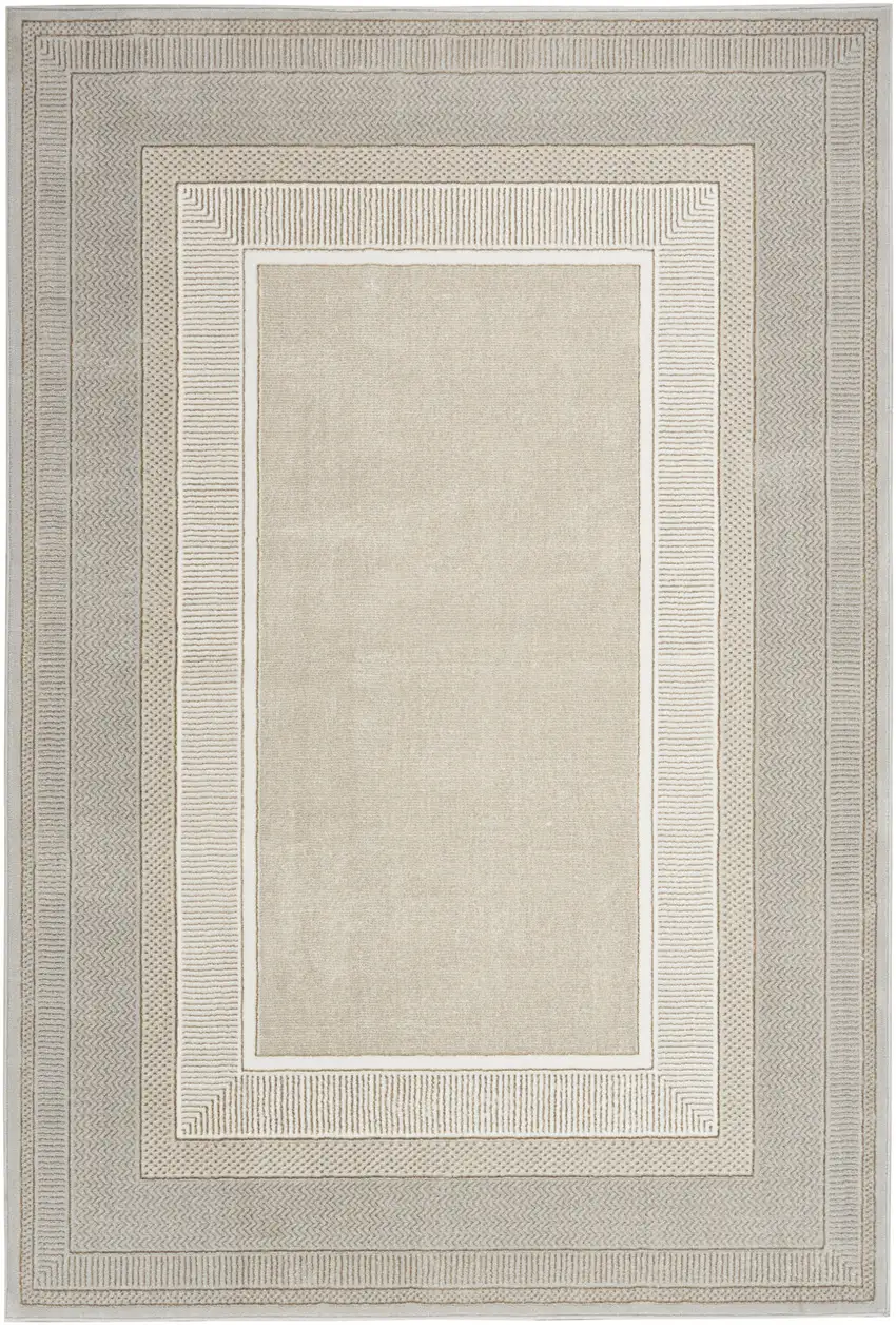 Beige and Ivory Geometric Non Skid Area Rug Photo 2