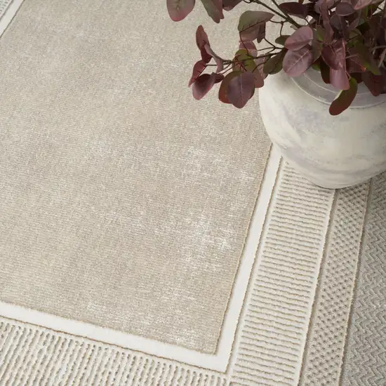 Beige and Ivory Geometric Non Skid Area Rug Photo 5