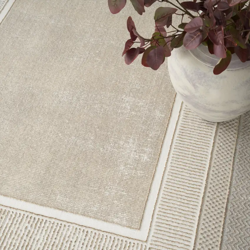 Beige and Ivory Geometric Non Skid Area Rug Photo 5