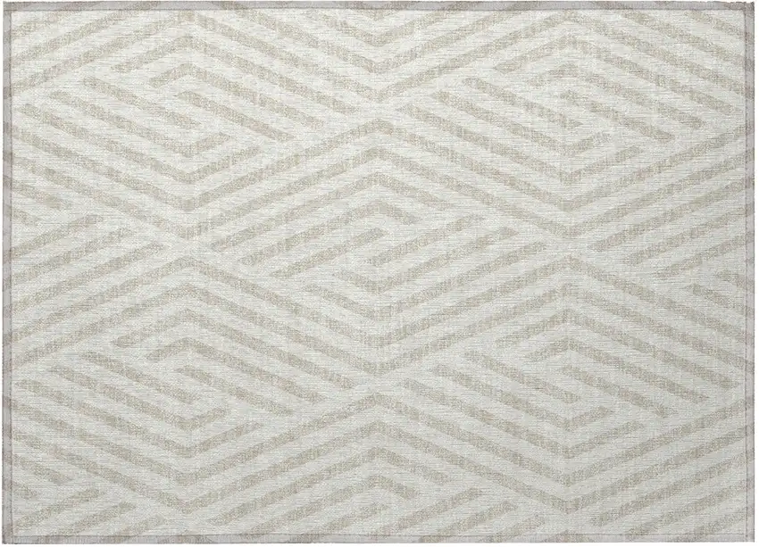 Beige and Ivory Geometric Washable Non Skid Indoor Outdoor Area Rug Photo 5
