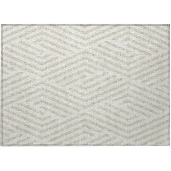 Beige and Ivory Geometric Washable Non Skid Indoor Outdoor Area Rug Photo 4