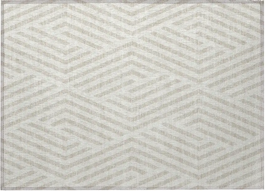 Beige and Ivory Geometric Washable Non Skid Indoor Outdoor Area Rug Photo 4