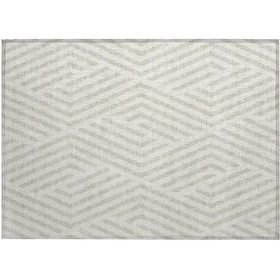 Beige and Ivory Geometric Washable Non Skid Indoor Outdoor Area Rug Photo 2