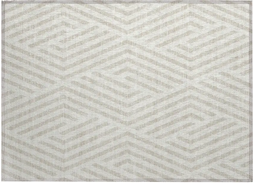 Beige and Ivory Geometric Washable Non Skid Indoor Outdoor Area Rug Photo 2