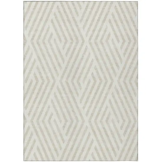 Beige and Ivory Geometric Washable Non Skid Indoor Outdoor Area Rug Photo 2