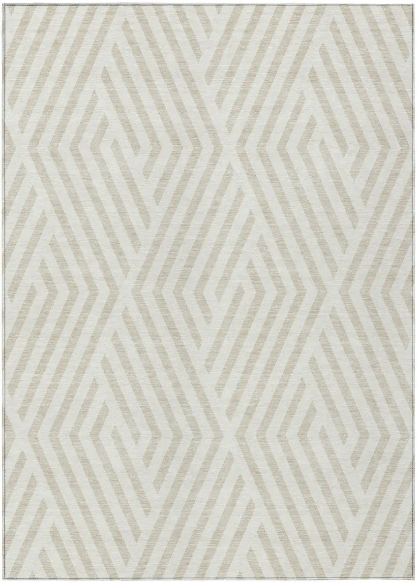 Beige and Ivory Geometric Washable Non Skid Indoor Outdoor Area Rug Photo 2