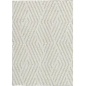 Photo of Beige and Ivory Geometric Washable Non Skid Indoor Outdoor Area Rug