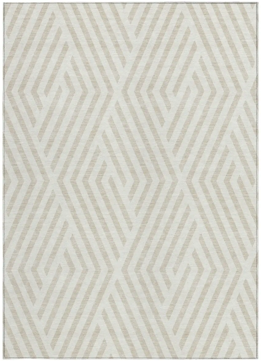 Beige and Ivory Geometric Washable Non Skid Indoor Outdoor Area Rug Photo 4