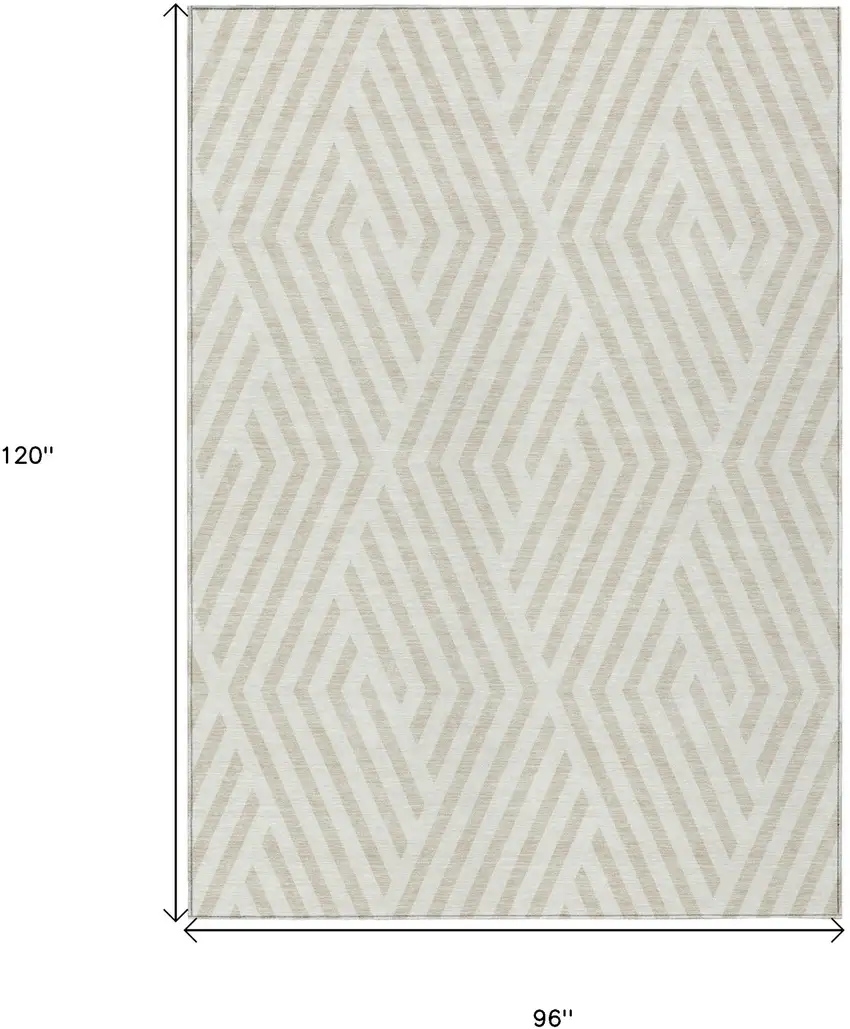 Beige and Ivory Geometric Washable Non Skid Indoor Outdoor Area Rug Photo 3