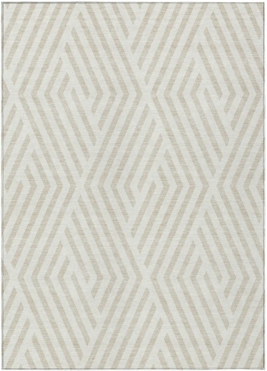 Beige and Ivory Geometric Washable Non Skid Indoor Outdoor Area Rug Photo 2