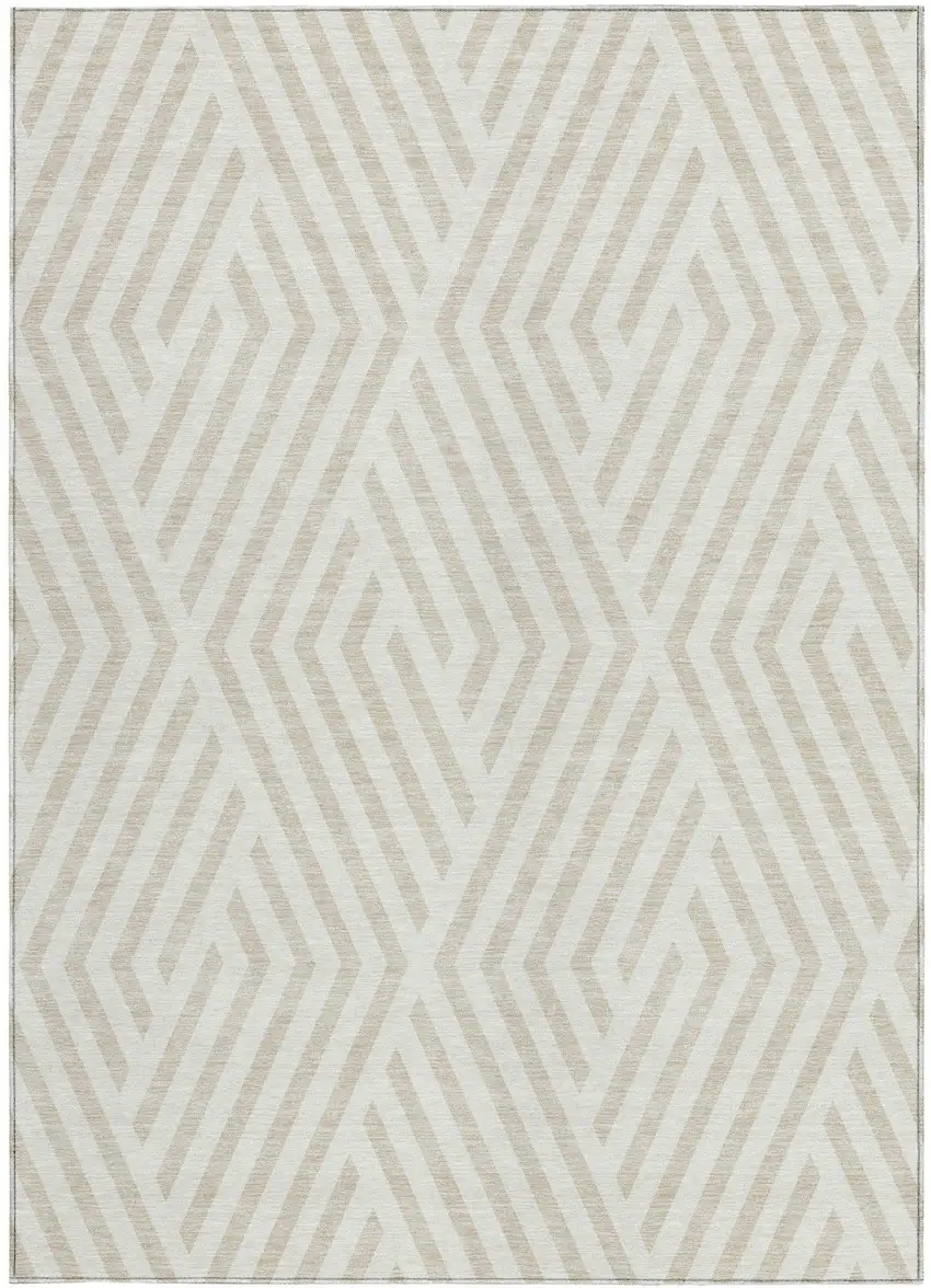 Beige and Ivory Geometric Washable Non Skid Indoor Outdoor Area Rug Photo 4