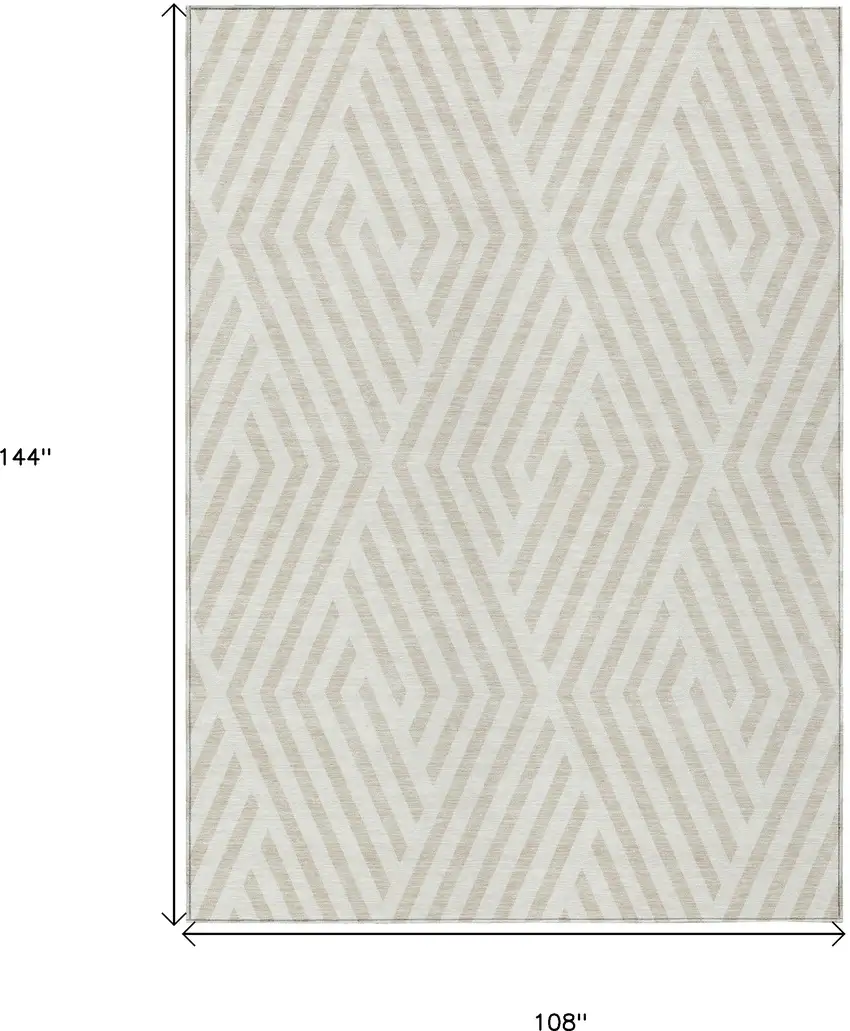 Beige and Ivory Geometric Washable Non Skid Indoor Outdoor Area Rug Photo 3