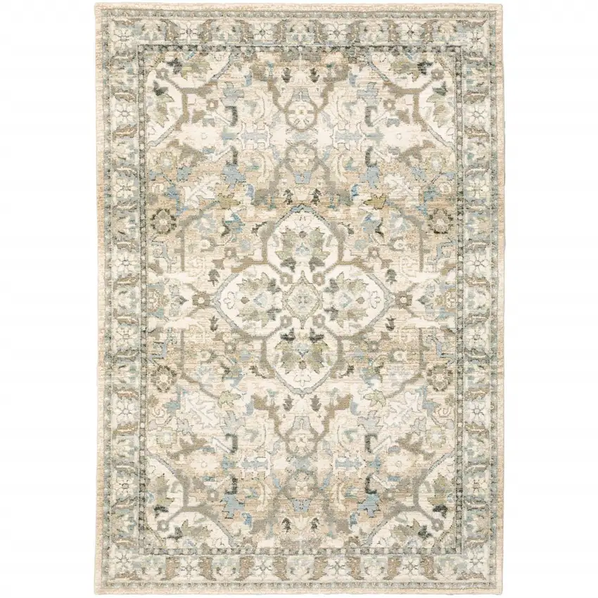 Beige and Ivory Medallion Area Rug Photo 5
