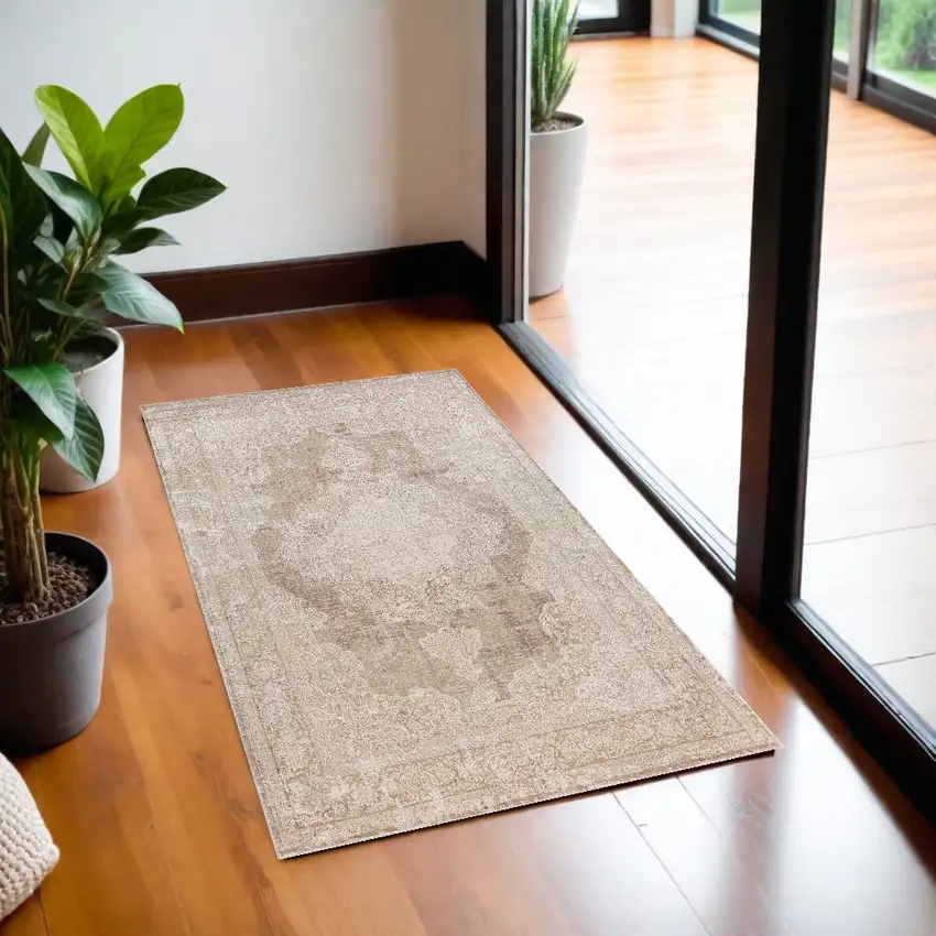 Beige and Ivory Medallion Area Rug Photo 1