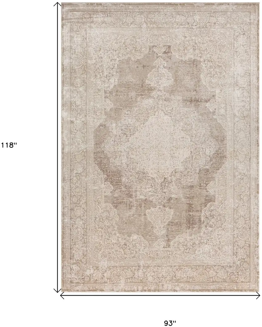 Beige and Ivory Medallion Area Rug Photo 3