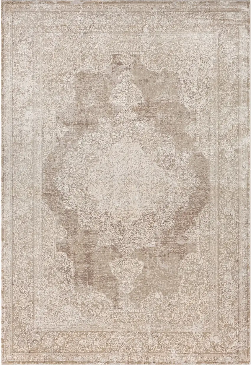 Beige and Ivory Medallion Area Rug Photo 4