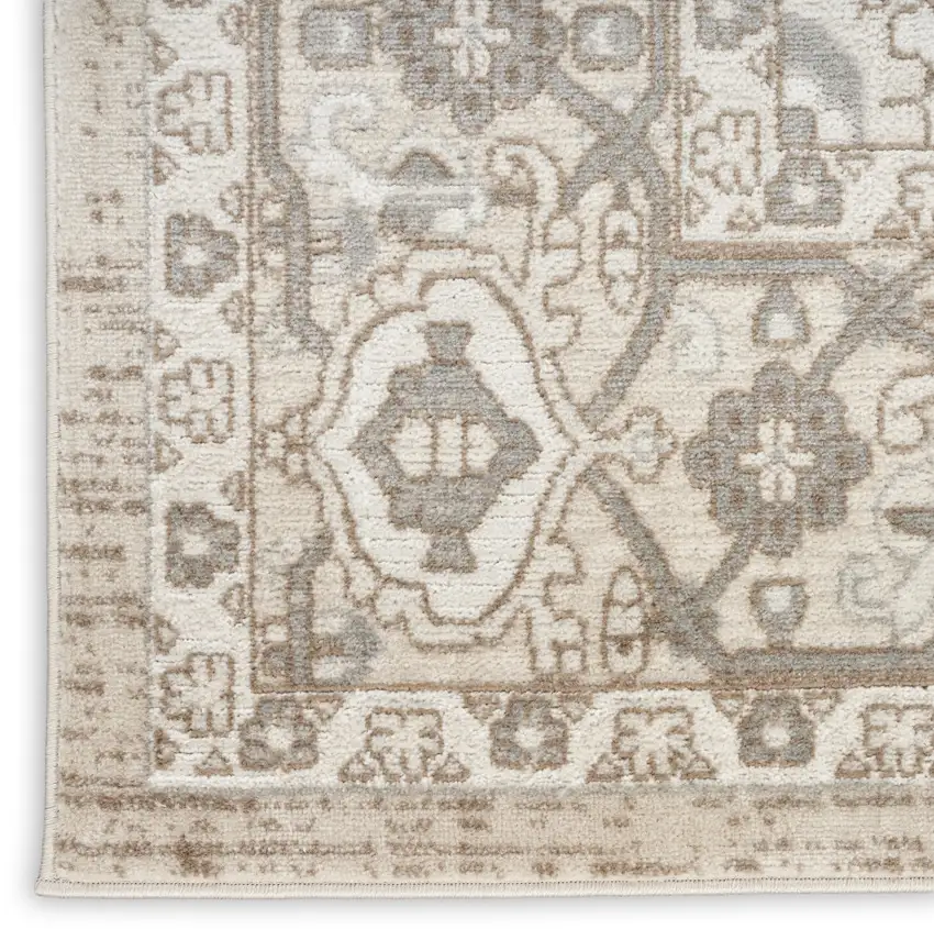 Beige and Ivory Medallion Power Loom Distressed Area Rug Photo 1
