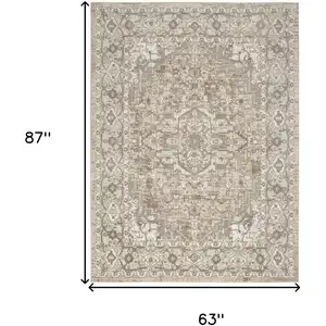 Photo of Beige and Ivory Medallion Power Loom Distressed Area Rug