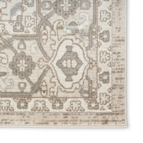 Beige and Ivory Medallion Power Loom Distressed Area Rug Photo 3