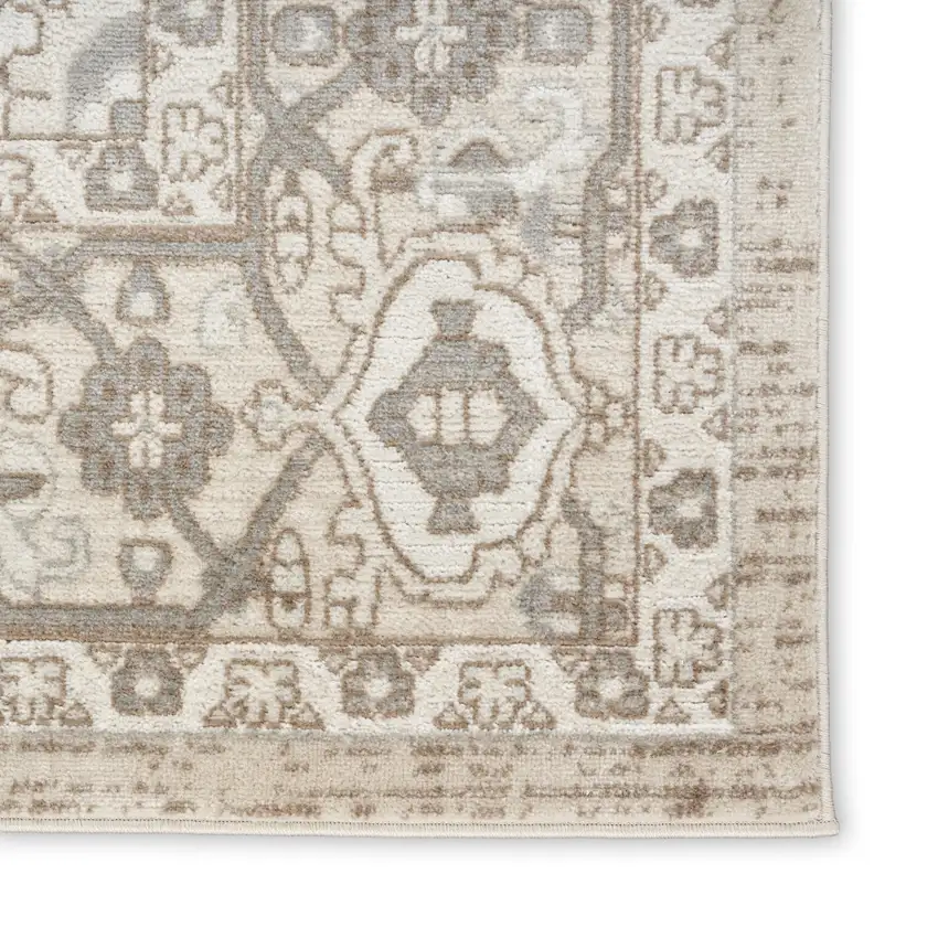 Beige and Ivory Medallion Power Loom Distressed Area Rug Photo 3