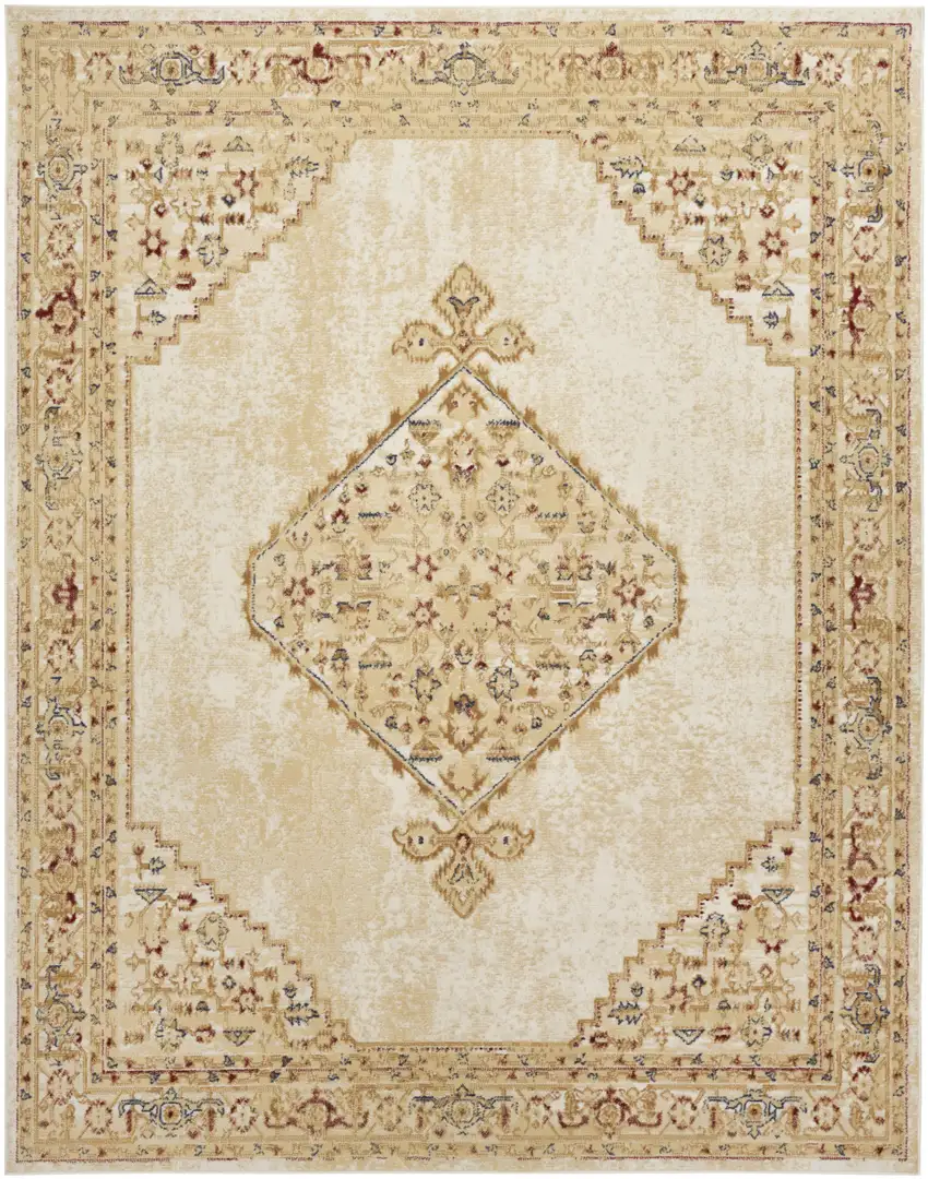Beige and Ivory Medallion Power Loom Distressed Area Rug Photo 5