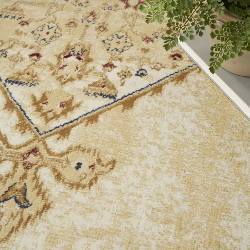 Beige and Ivory Medallion Power Loom Distressed Area Rug Photo 8