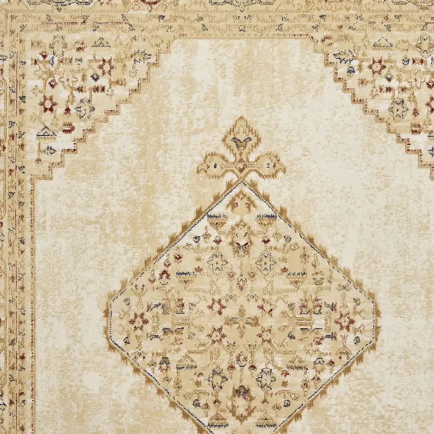 Beige and Ivory Medallion Power Loom Distressed Area Rug Photo 7