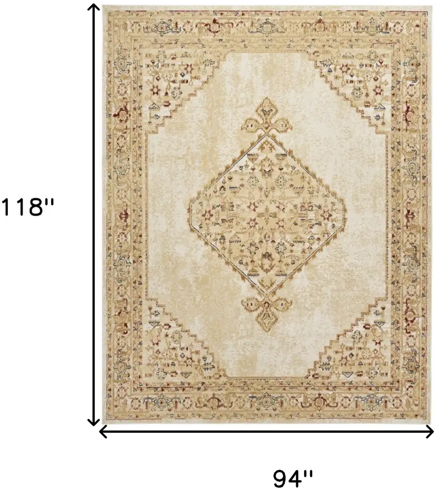 Beige and Ivory Medallion Power Loom Distressed Area Rug Photo 3
