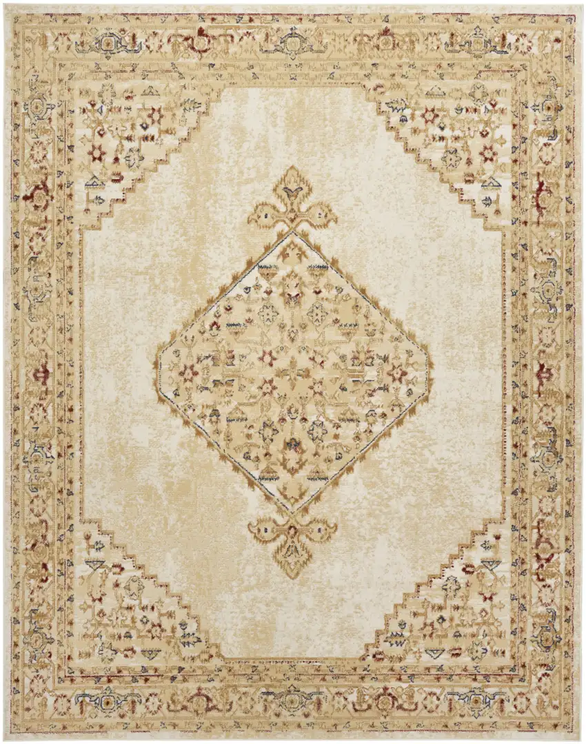 Beige and Ivory Medallion Power Loom Distressed Area Rug Photo 2