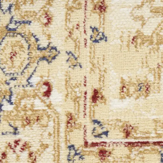 Beige and Ivory Medallion Power Loom Distressed Area Rug Photo 1